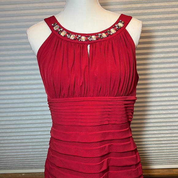 AA STUDIO AA Size 12 Red Dress with neckline stones/ embellishments - Picture 2 of 11